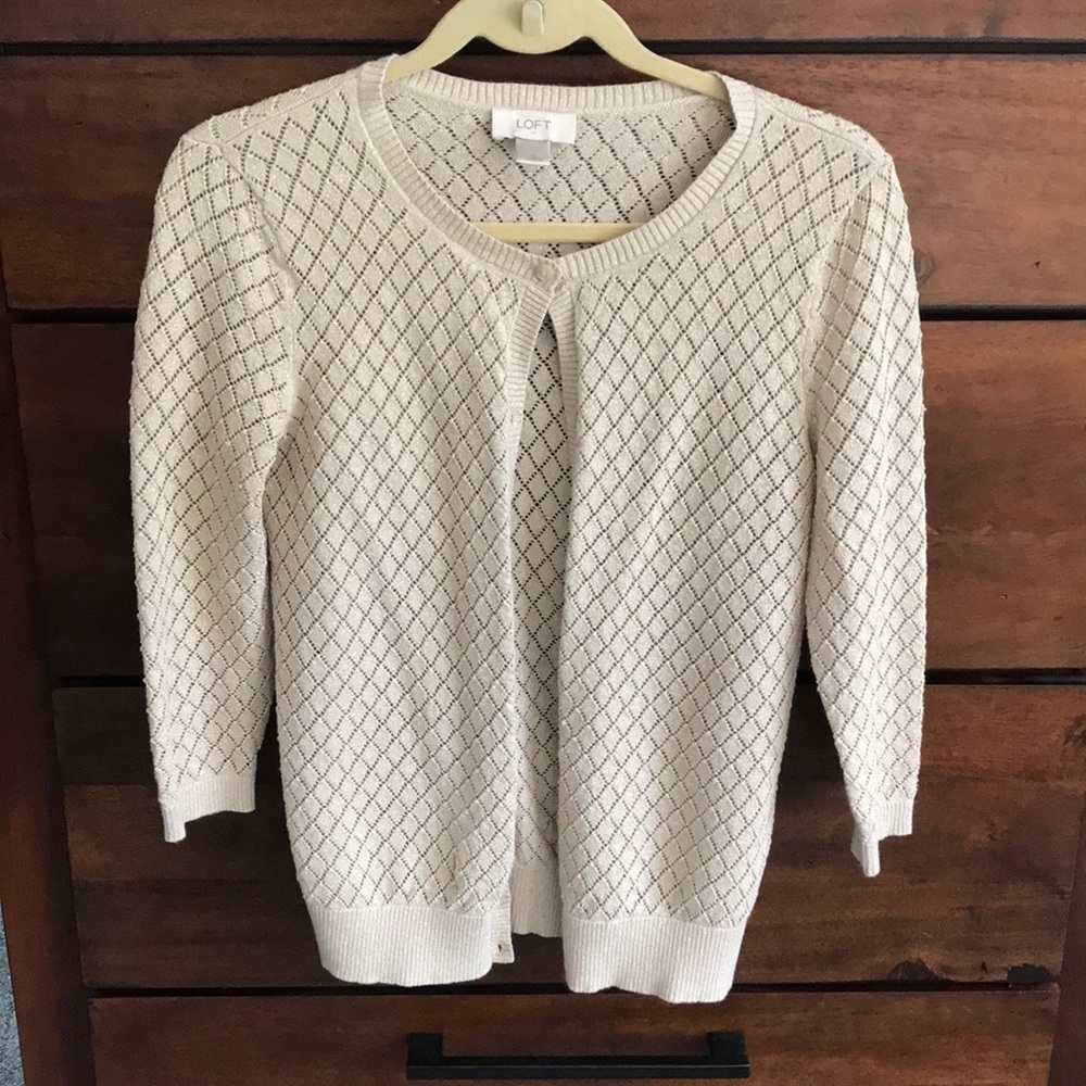 Ann Taylor shimmer cream cardigan